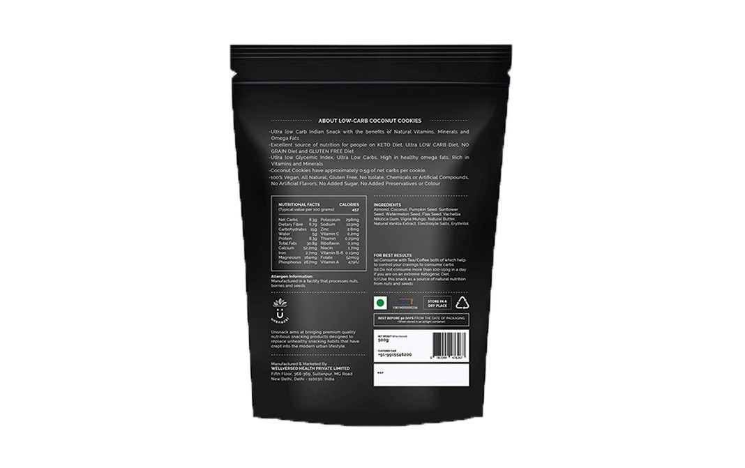 Unsnack Low-crab Coconut Chocolate Cookies   Pack  500 grams